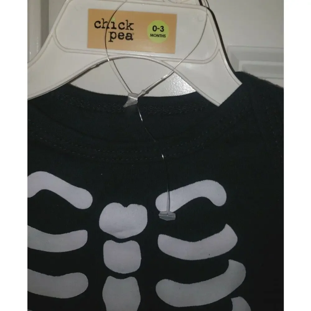 Chick Pea 0-3 Months Skeleton Glow in the dark Halloween outfit Black & White